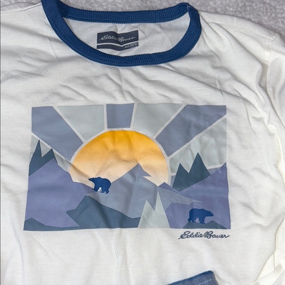 Eddie Bauer Blue and White Pajama Set with Cozy Stripes - Picture 3 of 5